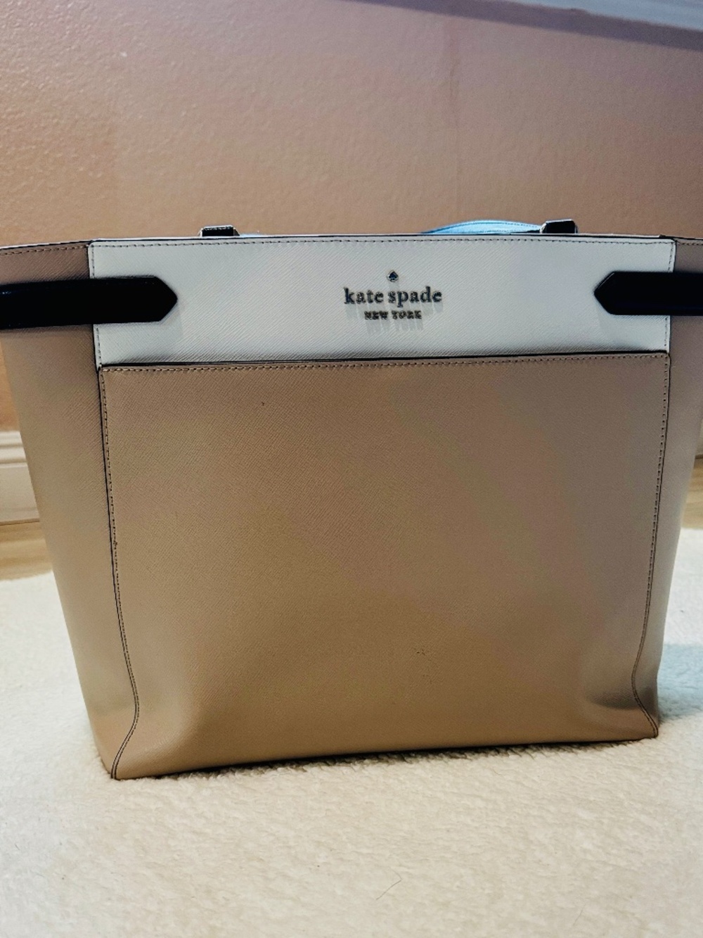 Kate Spade New York Colorblock Leather Tote | Taupe White Black | Work Bag